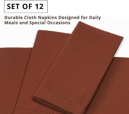 Hemstitch Cloth Napkins 18X18 in Set of 12 - Rust5