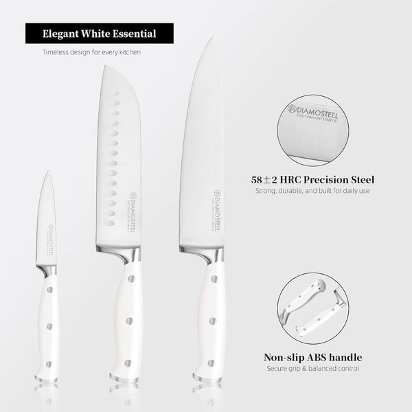 White Knife Set, 3-Piece Knives Set for Kitchen with Elegant Box5