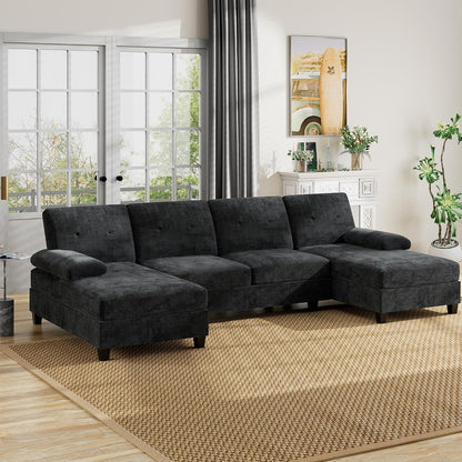 U-Shaped Sectional Couches for Living Room, 4 Seat Sofa with Double Chaise Lounges,Solid Wood Frame Sectional Sofa for Apartment,White7