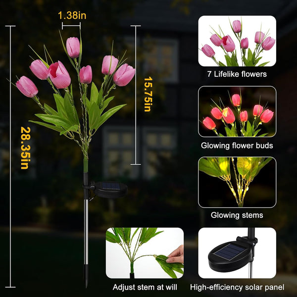 Solar Tulip Garden Lights, Flowers Light Waterproof, 2 Pack, Pink4