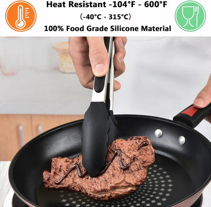 Kitchen Tongs for Cooking with Non-Stick Silicone Tips, 600°F Heat Resistant Silicone Cooking Food Tong Set Heavy Duty Stainless Steel Handle for Baking Grilling BBQ Salad Serving, 9" and 12"4