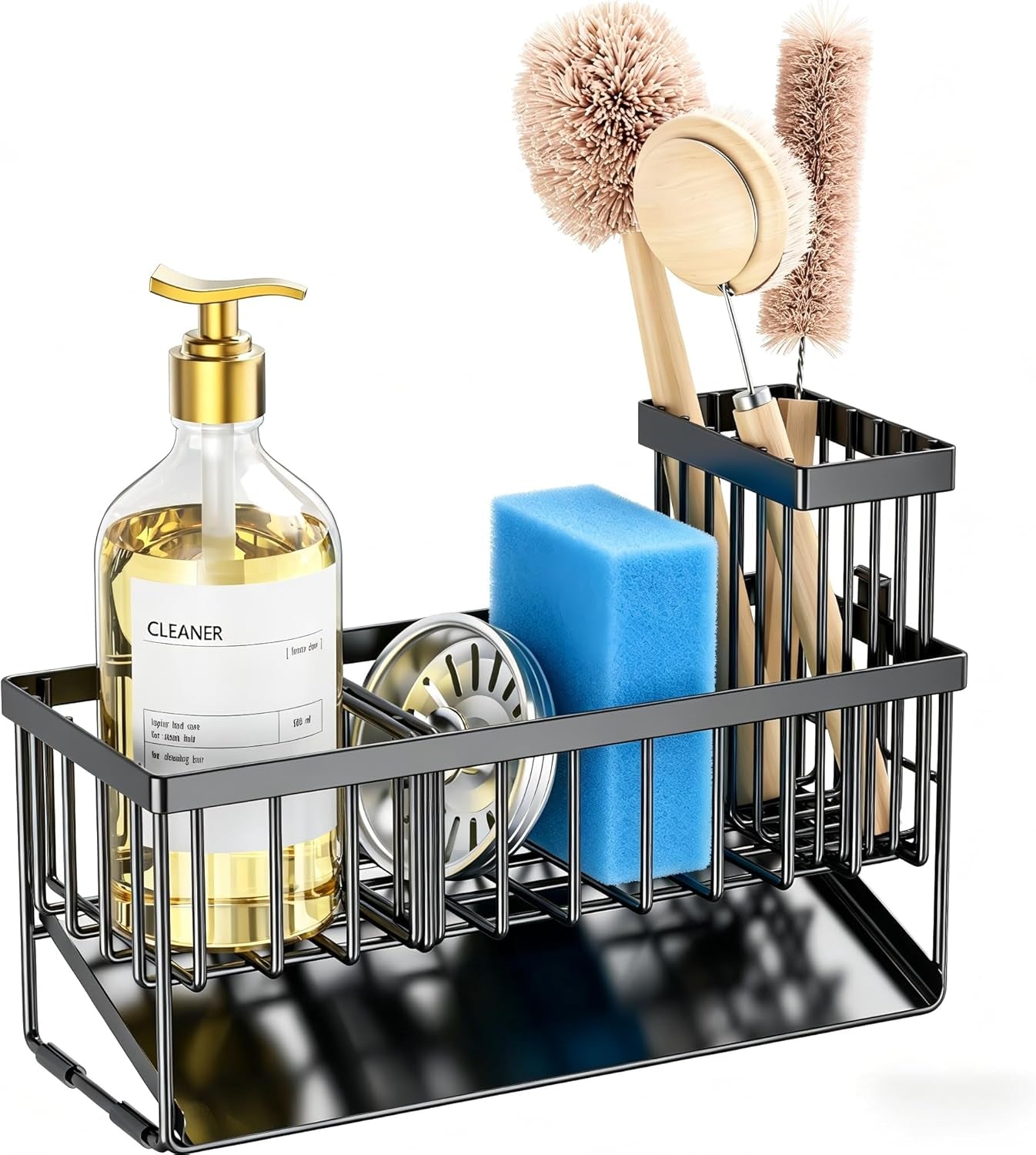 sink-caddy-sponge-holder-for-kitchen-with-brush-holder-and-stainless-steel-self-drain-tray-rustproof-kitchen-sink-organizer-for-sponge-soap-dispenser-storage-accessories