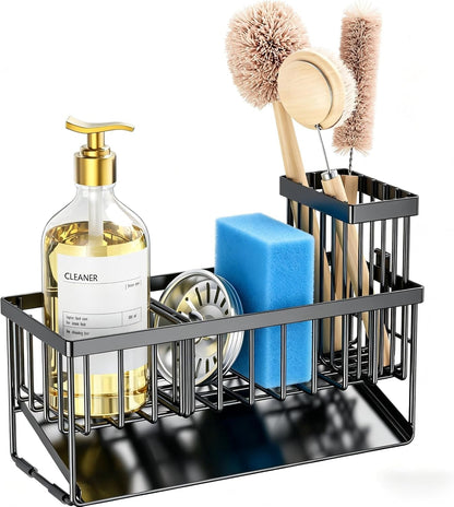 Sink Caddy Sponge Holder for Kitchen with Brush Holder and Stainless Steel Self Drain Tray, Rustproof Kitchen Sink Organizer for Sponge, Soap Dispenser Storage Accessories8