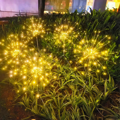 Solar Garden Firework Lights Outdoor, 5 Pack 600 LED 8 Lighting Modes Waterproof Landscape Decorative Sparklers Twinkling Starburst Lights for Yard Pathway Walkway Christmas, Warm White8
