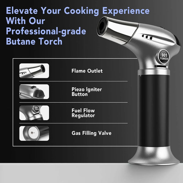 Creme Brulee Torch, Butane Torch Lighter, Refillable Blow Torch with Adjustable Flame, Safety Lock for Soldering, Kitchen, Welding, Butane Gas Not Included | Refillable Butane Torch Lighter with Adjustable Flame for Creme Brulee, BBQ and Baking, Butane Ga2