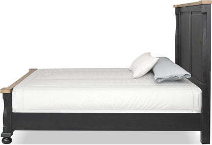 Narella Modern Farmhouse Solid Wood Bed Frame with Panel Headboard, Wooden Bedframe for Bedroom, Guest Room, Box Spring Required, Black/Rustic Oak, Queen9