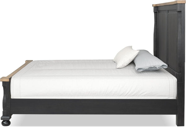 Narella Modern Farmhouse Solid Wood Bed Frame with Panel Headboard, Wooden Bedframe for Bedroom, Guest Room, Box Spring Required, Black/Rustic Oak, Queen9