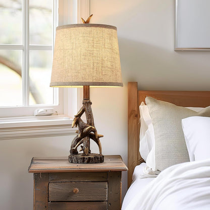 23'' Rustic Farmhouse Table Lamps Set of 2 Deer Antler Lamps for Bedroom Nightstand Lamp Western Cabin Side Lamp for Living Room End Table Study Room Desk,Brown4