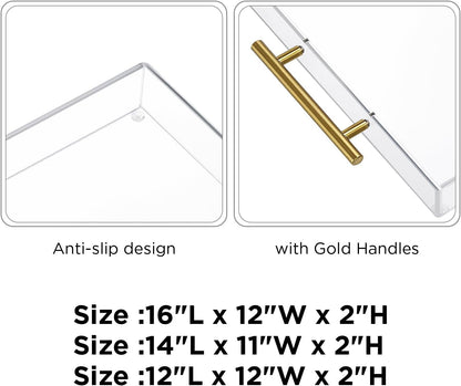 12"X16" Clear Acrylic Serving Tray with Golden Handles, Sturdy Huge Capacity Acrylic Tray for Coffee, Juice, Kitchen and Desk Organizer, Storage Tray (12"X16")6