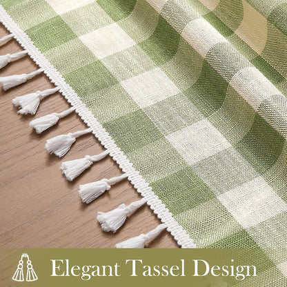 Checkered Tablecloth Rectangle, Linen Cotton Gingham Table Cloth with Tassel, Washable Buffalo Plaid Table Cover Wrinkle Free for Kitchen, Dining and Picnic - 55 X 84 Inch, Sage Green4