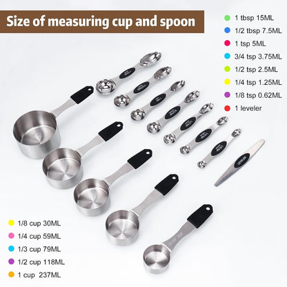 Magnetic Measuring Cups and Spoons Set, 5 Stainless Steel Magnetic Measuring Cup and 8 Double Sided Measuring Spoons with 1 Leveler，Kitchen Gadgets for Cooking & Baking2