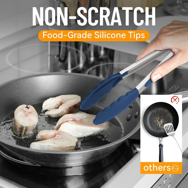 Silicone Serving Tongs for Cooking 9-Inch Kitchen Tongs with Silicone Tips, Set of 3 (Gradient Blue)4