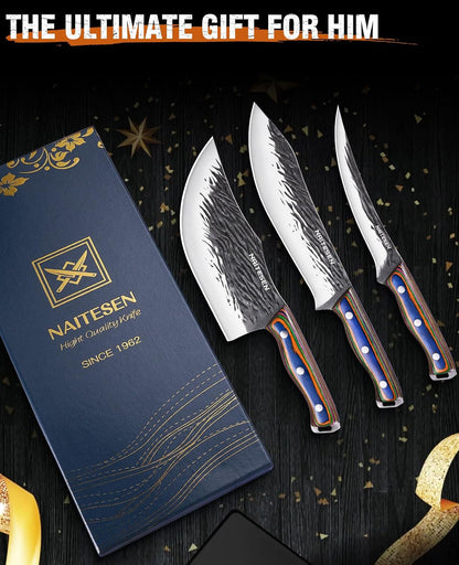 3PCS Hand Forged Butcher Knife Set - Gold-Stamped Gift Box7