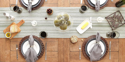 Farmhouse Braided Stripe Table Runner Collection, 15X72 (15X77, Fringe Included), Artichoke Green7