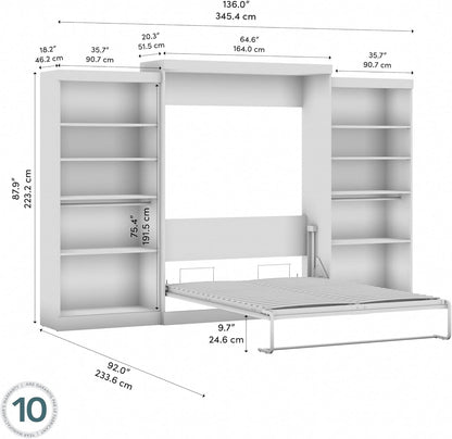Queen Murphy Bed with 2 Shelving Units, Rustic Brown, Pur, 137W3