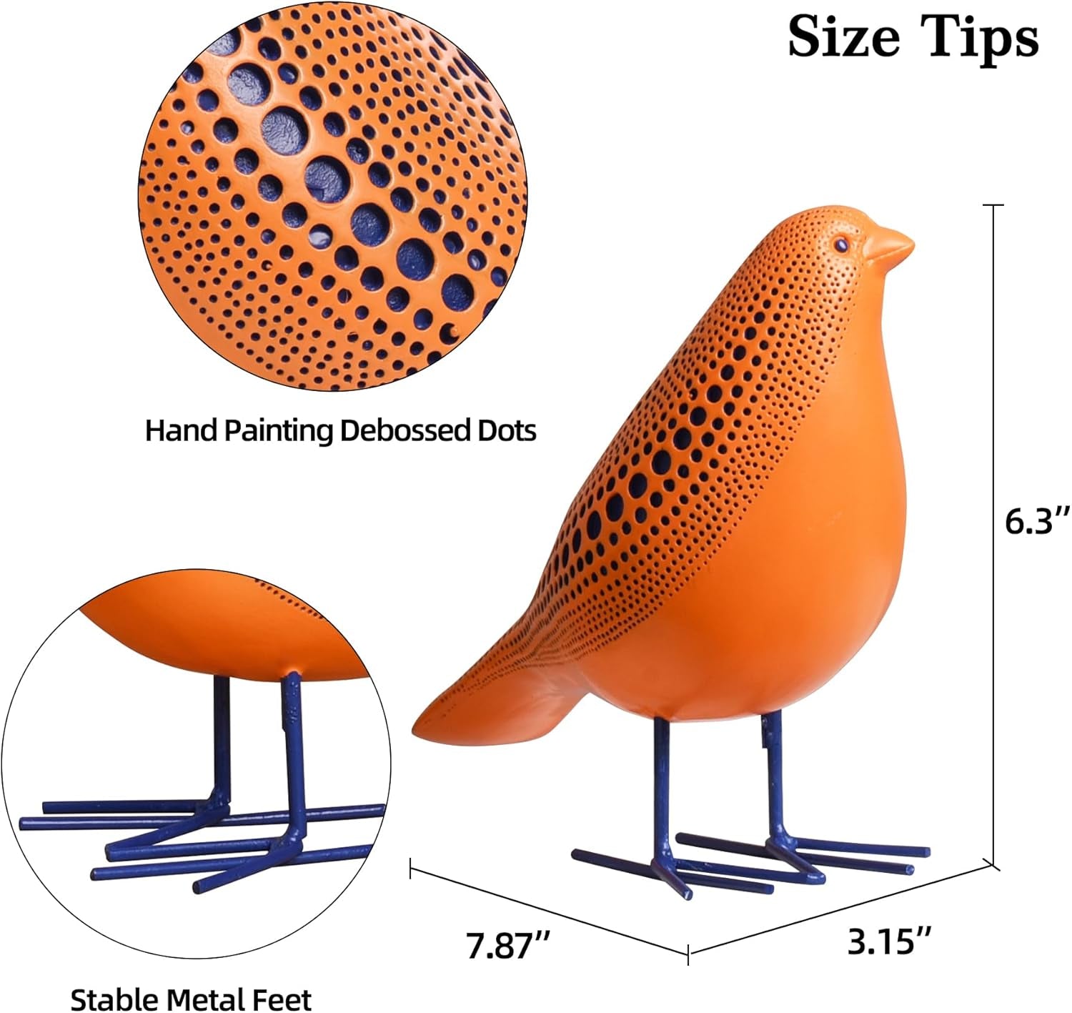bird-figurine-modern-sculpture-and-statues-for-home-decor-animal-statues-for-bookshelf-table-entryway-fireplace-resin-decorative-sculpture-with-chic-polka-dots-art-design-orange