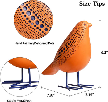 Bird Figurine, Modern Sculpture and Statues for Home Decor, Animal Statues for Bookshelf, Table, Entryway, Fireplace, Resin Decorative Sculpture with Chic Polka Dots Art Design (Orange)6