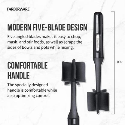 Meat Masher and Chopper Tool with 5 Beveled Blades - Ground Beef Chopper, Potato Masher, Batter Stirrer - Heat Resistant to 450 F, Dishwasher Safe4