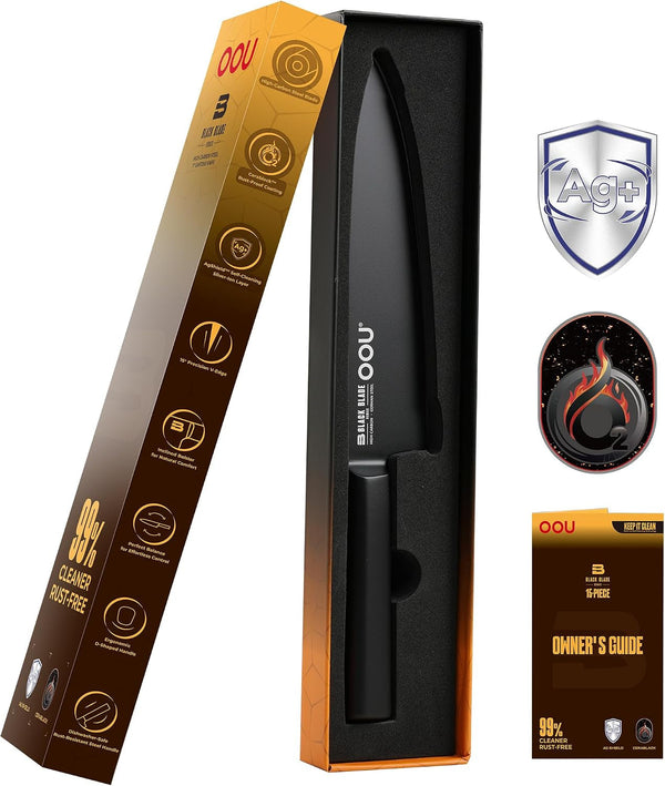 ® Black Blade 8 Inch Chef Knife with Agshield™ & Cerablack™ Technology, Rust-Resistant & Easy-Clean Finish, High Carbon Stainless Steel for Meat & Vegetables8