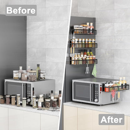 Magnetic Spice Rack for Refrigerator, 4 Pack Magnetic Shelf, Fridge Magnet Organizer with Moveable 8 Hooks, Magnetic Fridge Shelf for Kitchen Organization and Storage (4 Pack)7