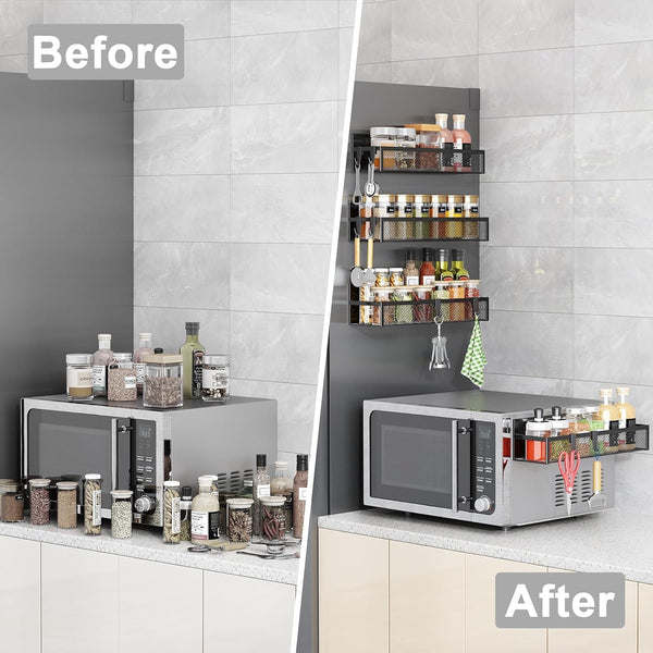 Magnetic Spice Rack for Refrigerator, 4 Pack Magnetic Shelf, Fridge Magnet Organizer with Moveable 8 Hooks, Magnetic Fridge Shelf for Kitchen Organization and Storage (4 Pack)7
