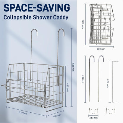 Hanging Shower Organizer, Shower Caddy Hanging, Bathroom Storage Rack with Hooks over the Door, Stainless Steel Rustproof Bathroom Basket Shelf for Bath Faucet or Cross Bar6