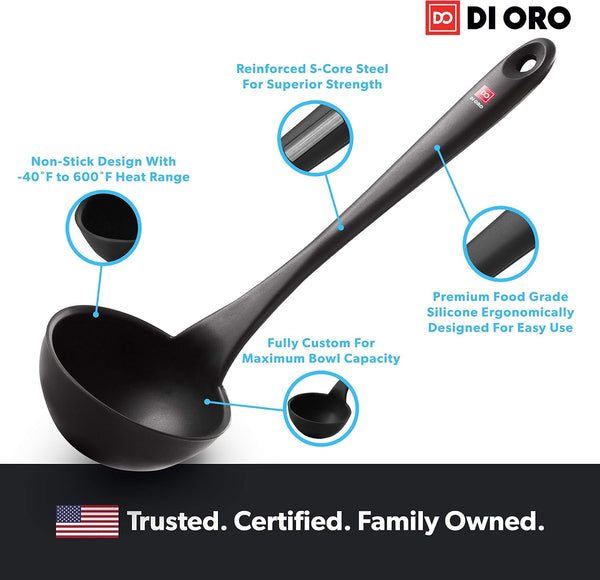 DI ORO Silicone Ladle - Soup & Serving, 600F Heat Resistant, Black7