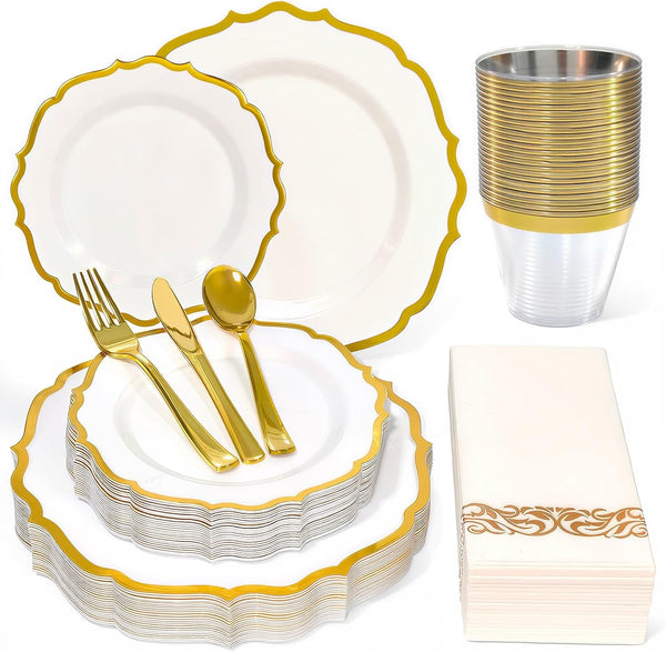 175 Piece Disposable Plastic Plates Dinnerware Set for 25 Guests1