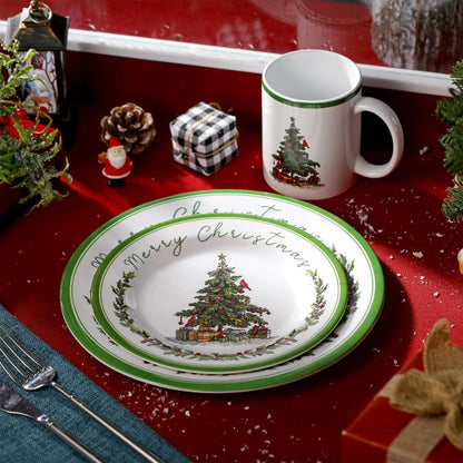12 Pcs Christmas Tree Dinnerware Service for 4 Melamine Plates Ceramic Mug6