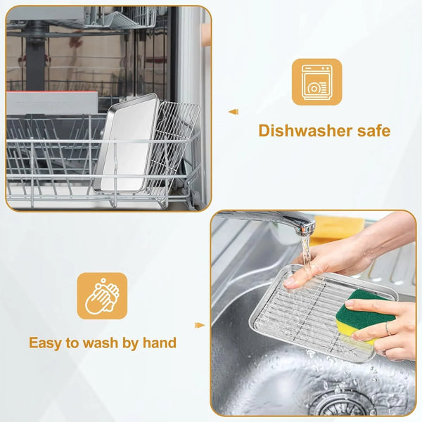 Toaster Oven Tray and Rack Set, 9.3" X 7" X 1" Toaster Oven Pan | Stainless Steel Toaster Oven Pan Broiler Pan with Wire Rack for Cooking, Non Toxic & Healthy, Easy Clean & Dishwasher Safe5
