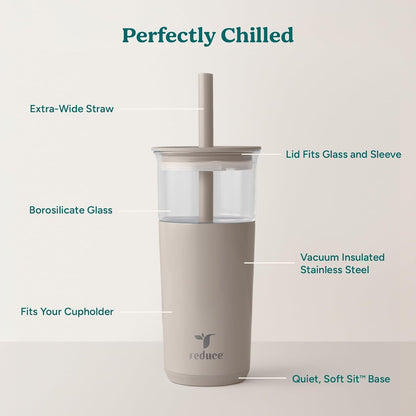 Aspen - 20Oz Vacuum Insulated Glass Tumbler - Extra Wide Straw & Lid | Keeps Drinks Cold for 12 Hours, Ideal for Iced Coffee, Smoothies & Boba, Dishwasher Safe, Soft Base3