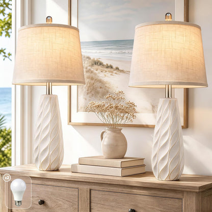 27" Ceramic Table Lamps Set of 2 Coastal Lamps, Modern White Lamps1