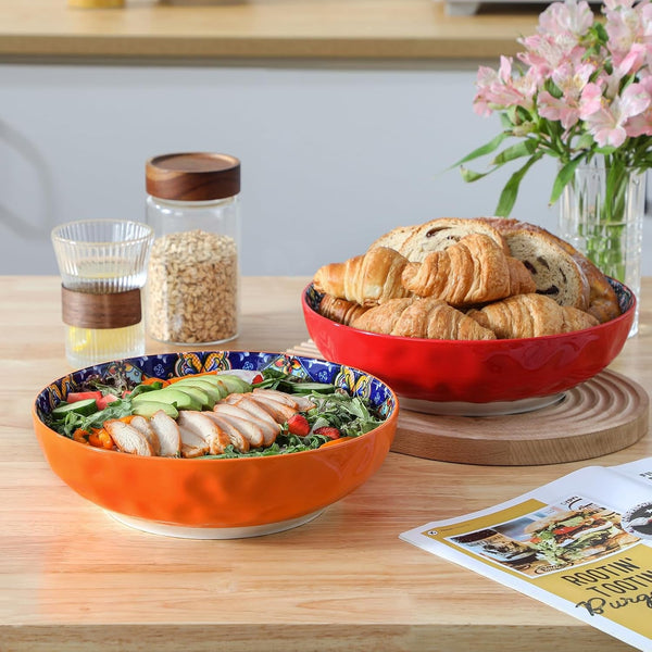 Large Serving Bowls,78 Oz Salad Bowls Set of 2,Serving Dishes-Red6