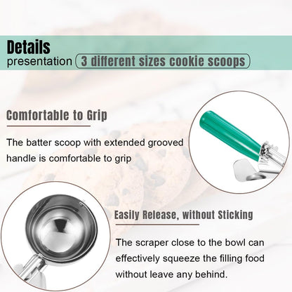 Cookie Scoop Set, Ice Cream Scoop Set, Cookie Scoops for Baking, Multiple Size Large-Medium-Small Size Disher, Professional 18/8 Stainless Steel Cupcake Scoop4