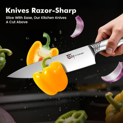 Japanese Knives Set for Kitchen, Magnetic Knife Set with Block and Sharpener, Stainless Steel Knife Set as Gift for Couple, Wedding, Women or Mom with Gift Box, 14 PCS Black Dot4