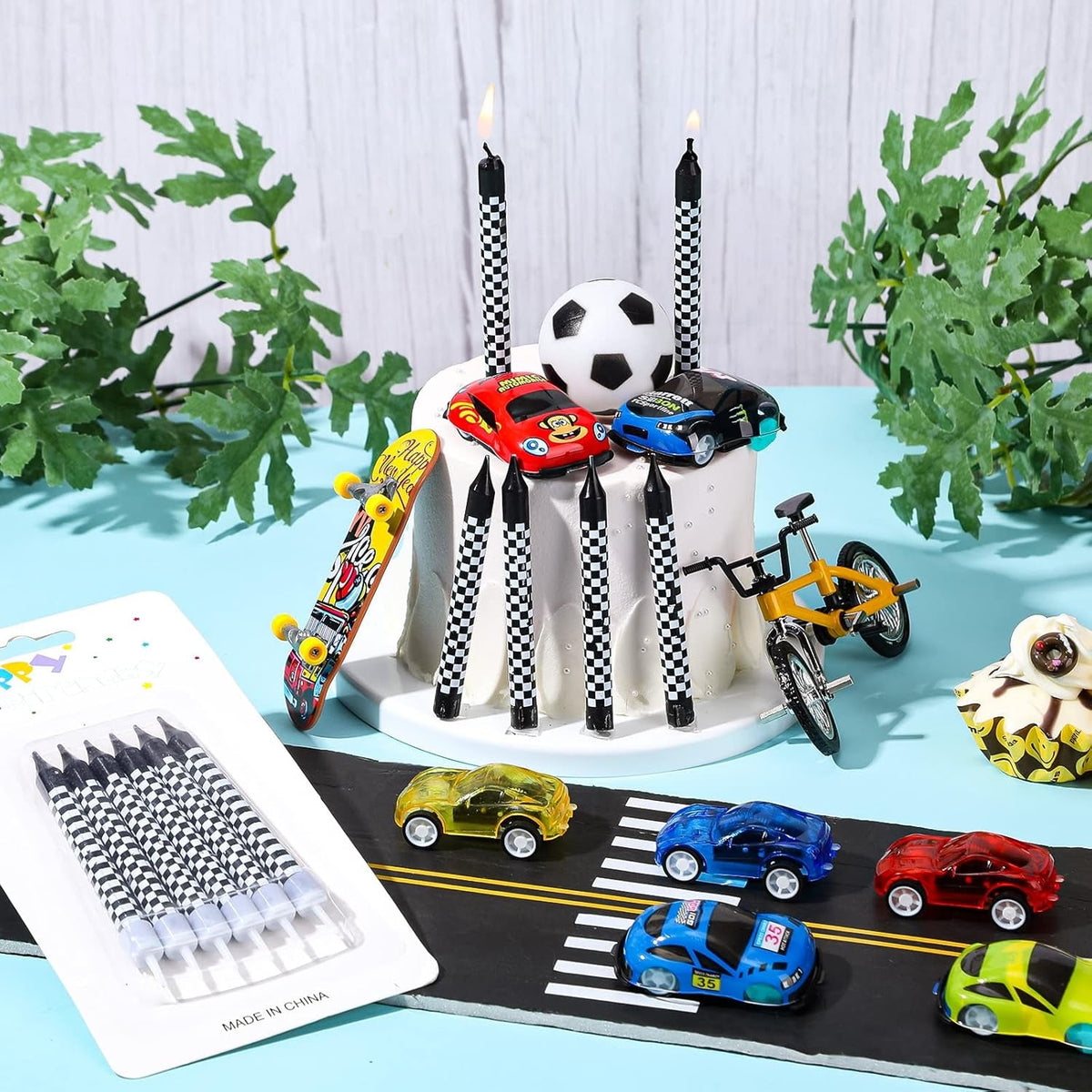 12-pcs-race-car-birthday-candles-black-white-checkered-flag