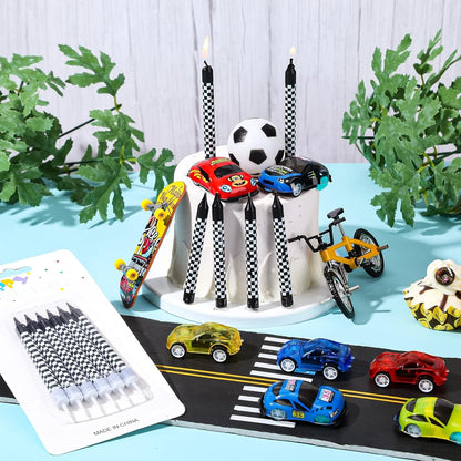 12 Pcs Race Car Birthday Candles, Black White Checkered Flag5