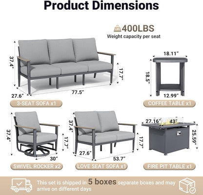 Aluminum Outdoor Patio Furniture Set with 5.1-Inch Cushions6