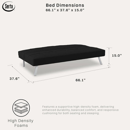 ® Rane Futon Sofa Bed 66.1", 3-In-1 Convertible Couch Sleeper for Small Spaces, Tufted Back, Twin Size Guest Bed, Black Woven Fabric8