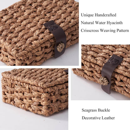 Decorative Box with Lid, Wicker Storage Basket, Water Hyacinth Woven Decorative Box for Shelf, Coffee Table, Console Table, Home Decor (Small)5