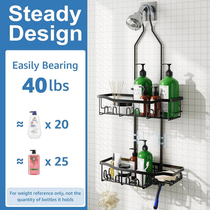 Upgraded Extended Length Shower Organizer with Hooks, Rustproof Shampoo Soap Holder, Large Hanging Bathroom Caddy5