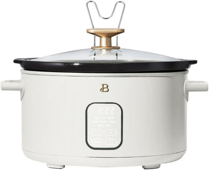 6 Qt Programmable Slow Cooker with Digital Timer, 5 Cooking Functions, Removable Ceramic Pot and Tempered Glass Lid, Dishwasher Safe (White Icing)1