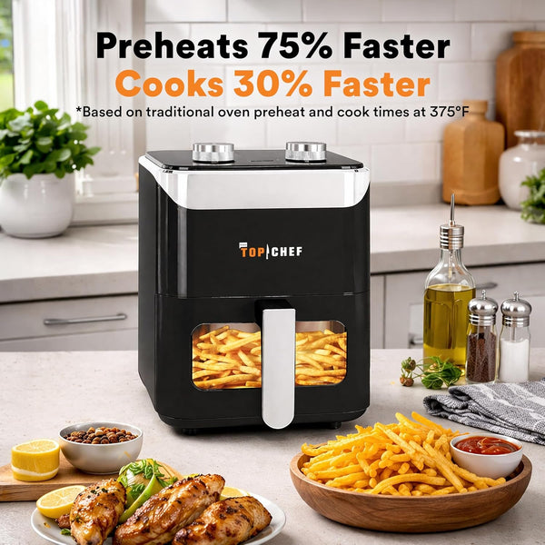 Top Chef 3.5L / 3.7QT Air Fryer with Viewing Window, 1400W Rapid Hot Air Cooker, Adjustable Temperature and Timer, Nonstick Basket, Compact Oil-Free Fryer for Crispy Meals and Snacks4