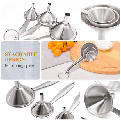 Small Funnels for Filling Bottles Stainless Steel Kitchen Funnels (Long) | 3 Pcs Food-Grade Metal Kitchen Funnels Set for Transferring Essential Oils Liquid Fluid Spice Dry Ingredients Powder,Durable3