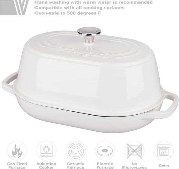 Enameled Cast Iron Dutch Oven Pot with Dome Lid, Oval Bread Oven for Homemade Sourdough Bread Baking, Oven Safe up to 500°F, 6 Quart, White3