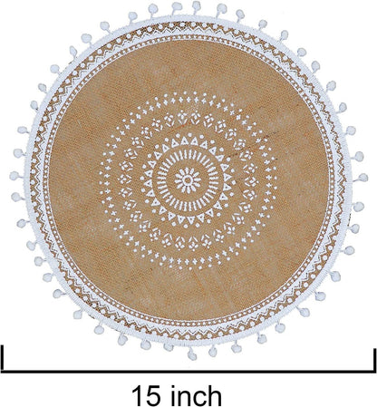 Placemats, Dining Winter Modern Dinner Braided Beige and Fall Circle Placemats Boho Runner Kitchen round Table Plate Mats Set of 4 (White Ball)2