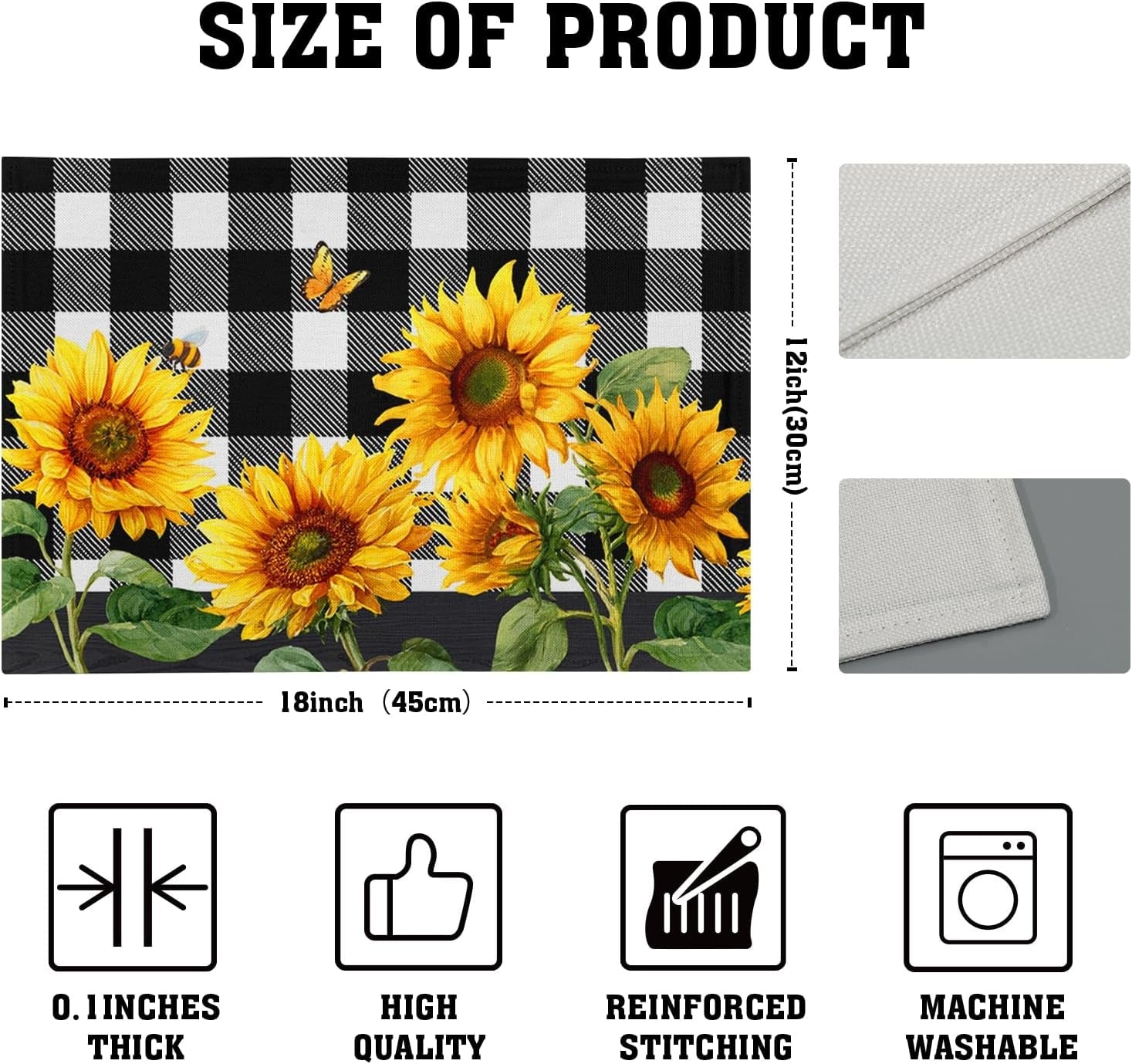 sunflower-placemats-set-of-4-buffalo-plaid-place-mats-12x18-farmhouse-table-mats-spring-summer-kitchen-mats-for-party-dining-table