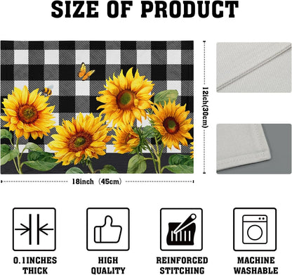 Sunflower Placemats Set of 4 - Buffalo Plaid Place Mats 12X18 Farmhouse Table Mats Spring Summer Kitchen Mats for Party Dining Table4