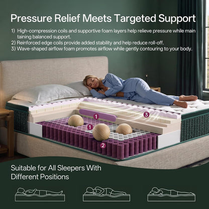 King Size Mattress, 12 Inch King Mattress in a Box, Cooling Gel Memory Foam Hybrid Mattress with Pocketed Coils, Medium Firm Feel, Certipur-Us Certified, Pressure Relief, Motion Isolation4