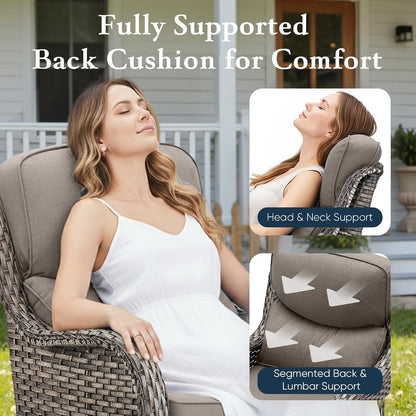 Luxury 6" Thick Cushioned 11 Pieces Patio Furniture Set with Fire Pit Table, Wicker Outdoor Conversation Set with High Back Swivel Rocker Chairs for Deck Porch Yard and Poolside - Grey+Grey7